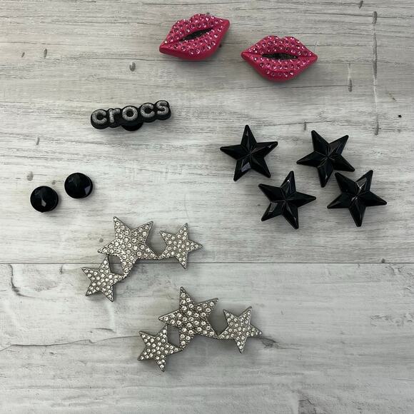 CROCS Shoes - Crocs Classic Cozzzy Disco Glitter Jibbitz Bundle Set Stars Lips Crystals Shoe